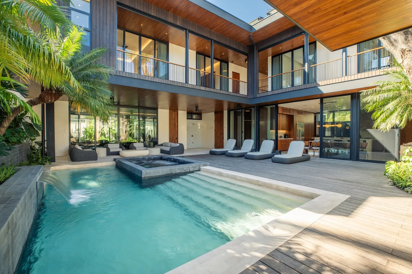 Rubio Azul villa pool courtyard, modern architecture in Guiones Norte, Nosara, Costa Rica