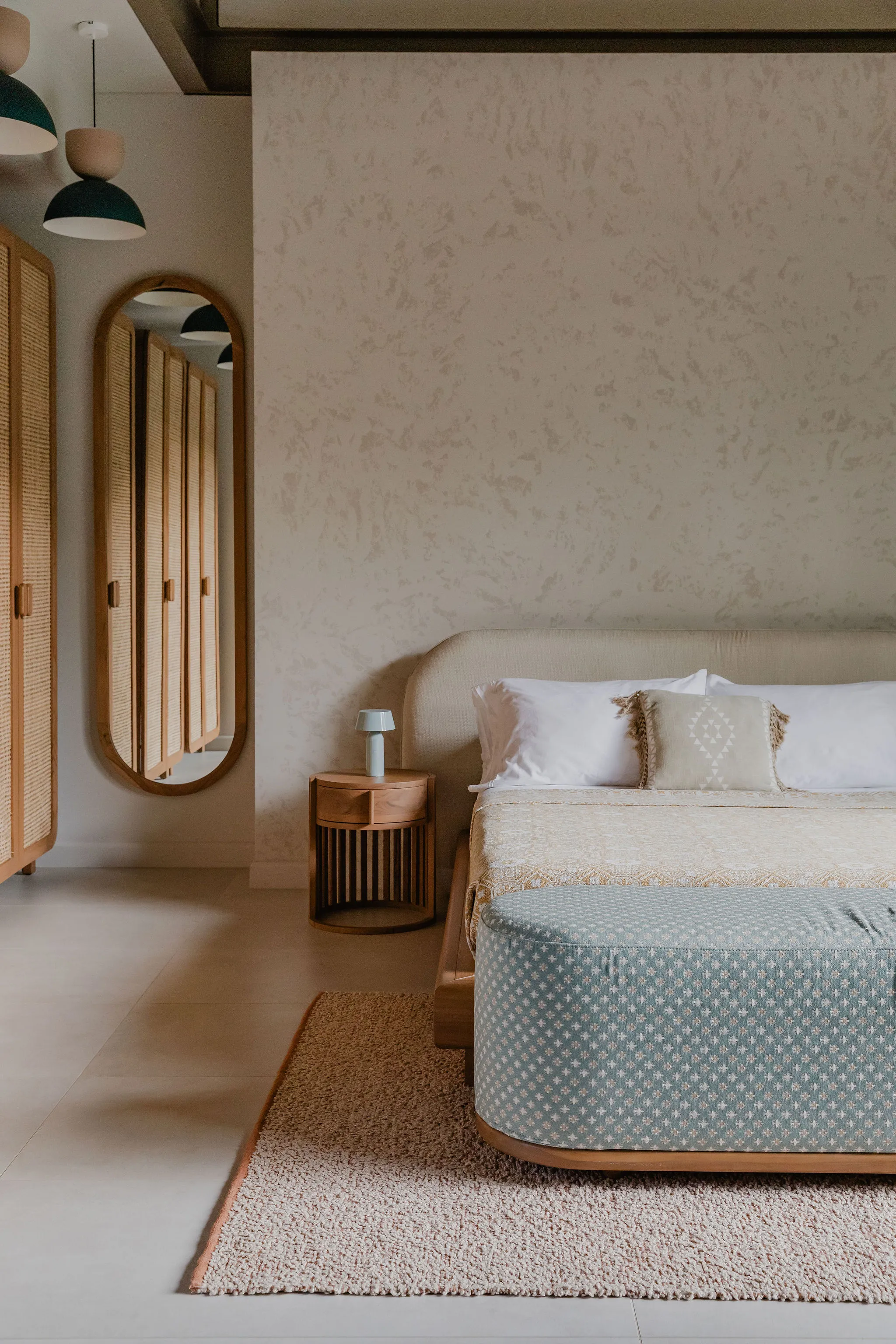 SEN villa contemporary bedroom with platform bed and minimal styling, Nosara