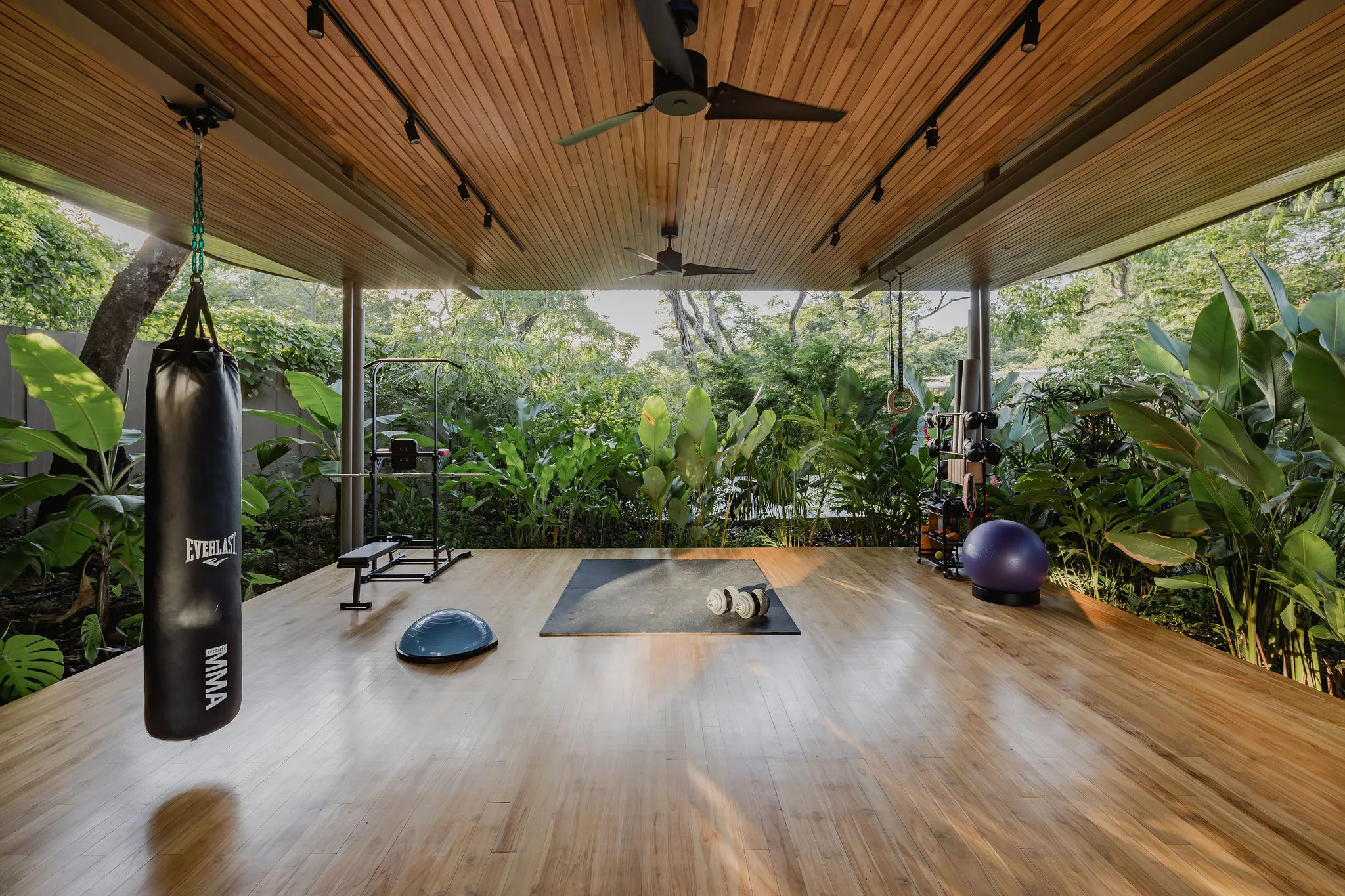 SEN villa fitness deck with punching bag, BOSU ball, and yoga mats, Nosara, Costa Rica